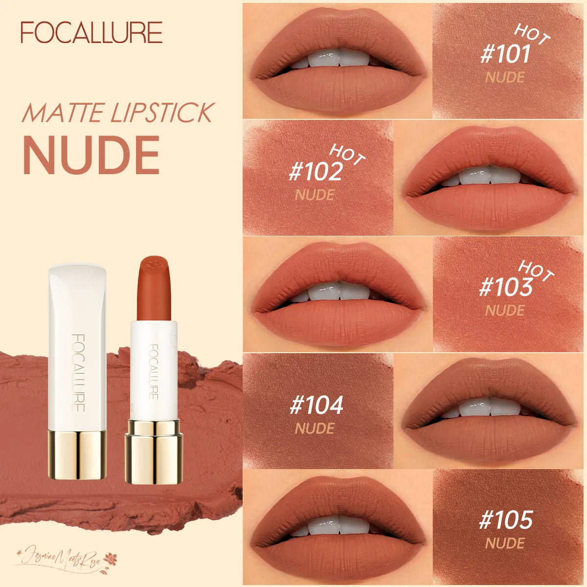 FOCALLURE Natural Matte Lipstick Waterproof Long-lasting Smooth Moisturizing Lip Balm Lightweight Lip Glaze Makeup Cosmetics - Seprincess