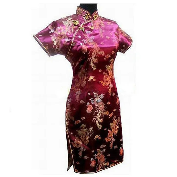 Vintage Chinese style Mini Cheongsam New Arrival Women's Satin Qipao Red Summer Sexy Party Dress Mujer Vestidos S-6XL - Seprincess