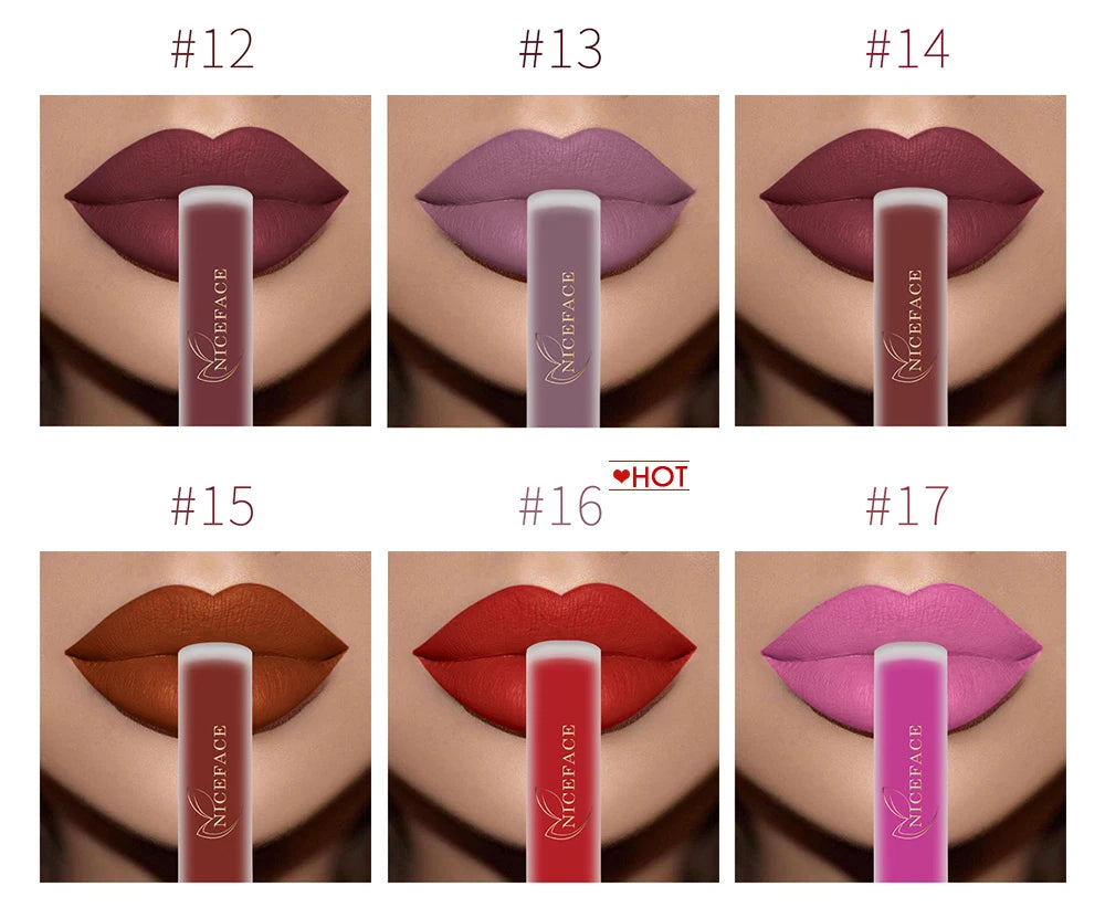 NICEFACE Hot Color Lip Gloss Waterproof Matt Lipgloss Lasting Nude Liquid Lipstick Cosmetic Sexy Women Lip Tint Makeup Lip Stain - Seprincess