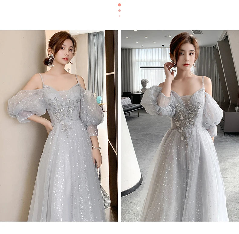 Temperament Bridesmaid Dress Lantern Sleeve Evening Party Dress Fairy Stage Show Dress Elegant Banquet Dress A-line Maxi Dress - Seprincess