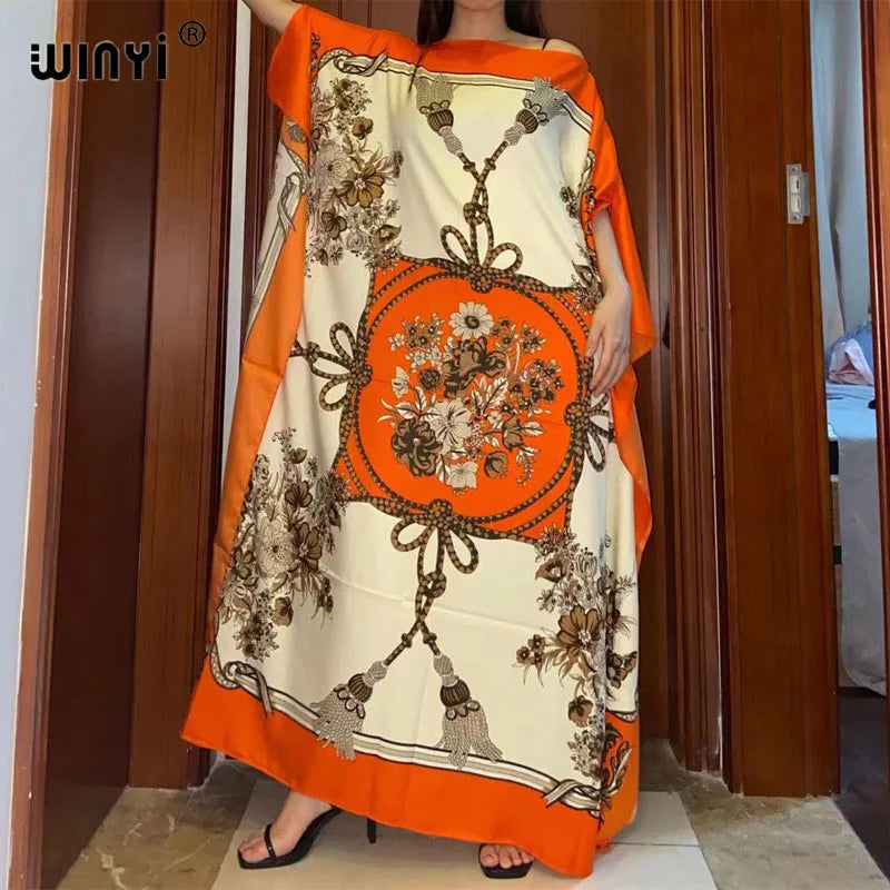 African Dashiki Dress Print Bohemia Silk Scarf Hijab Loose Elegant Muslim Abaya Bazin Robe Gowns Broder Riche Sexy Lady Party - Seprincess