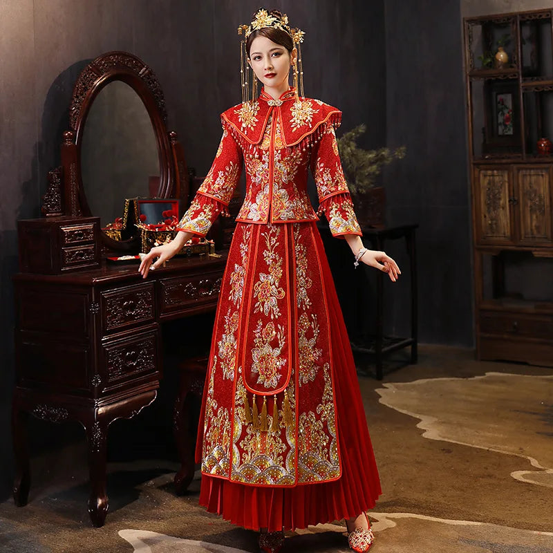 Size 6XL 2022 Modern Cheongsam Red Qipao Long Traditional Chinese Wedding Dress Oriental Style Dresses China Clothing Store - Seprincess