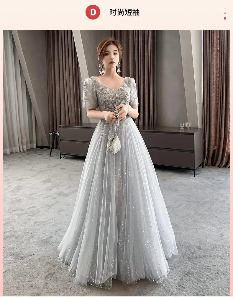 Temperament Bridesmaid Dress Lantern Sleeve Evening Party Dress Fairy Stage Show Dress Elegant Banquet Dress A-line Maxi Dress - Seprincess