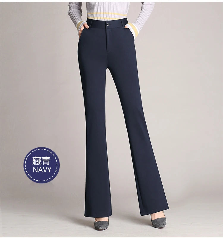 Korean Fashion Simplicity High Waist Flare Pants For Women Elegant Vintage Straight Trousers Women Casual Office Black Suit Pant