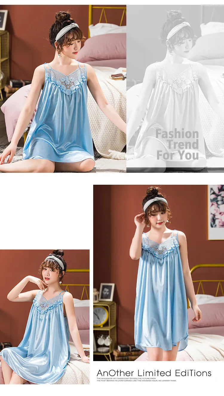 Ice Silk Nightgowns Sleeping Dress Women Summer Brides Wedding Silk Nightdress Female Nightie Sleepwear Bridesmaid Honeymoon