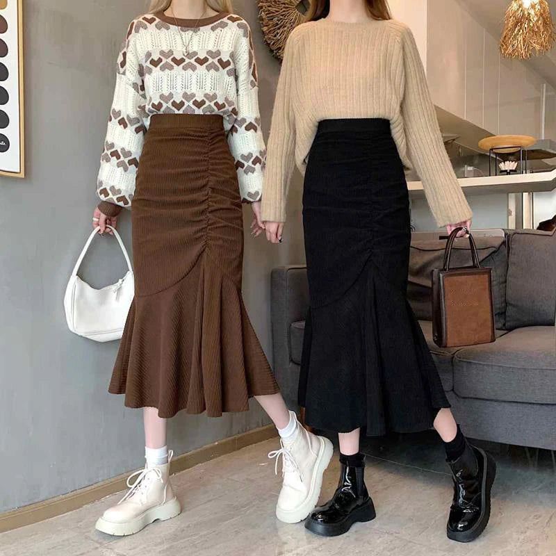 Lucyever Fashion High Waist Midi Skirts for Women 2023 Spring Slim Fit  Hip Mermaid Skirt Woman Korean Ruffles Brown Skirts 2XL - Seprincess