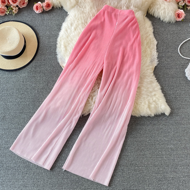 Summer Women's Suit Korean Street Style Gradient Tube Top Short Top + High Waist Wide Leg Pants Female Sets FC441 - Seprincess