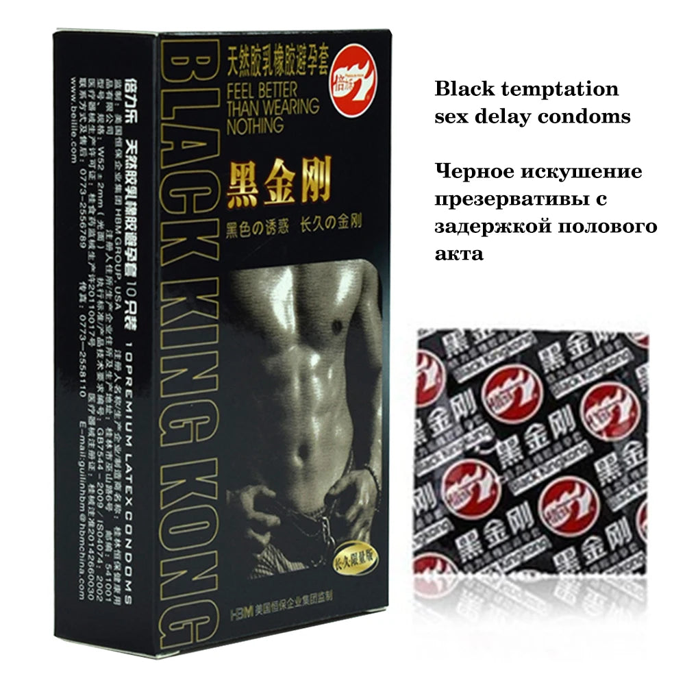 10PCs Condom Sex Toys for Men Black Man Penis Sleeve Ejaculation Delay Lasting Erotic Adult Long Lasting Golden Body Condoms EC - Seprincess