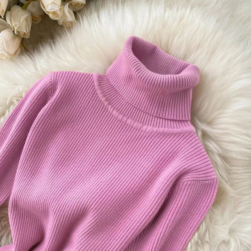 Dresses for Women 2022 Sexy Turtleneck Knitted Bodycon Dress Women Autumn Winter Long Sleeve Sweater Dress - Seprincess