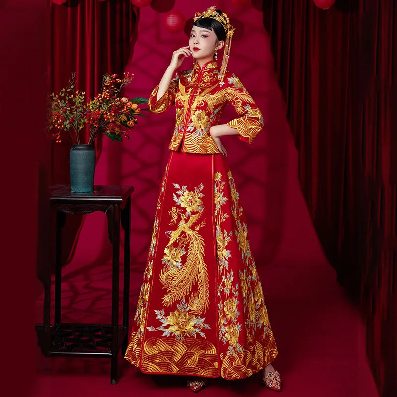 Size 6XL 2022 Modern Cheongsam Red Qipao Long Traditional Chinese Wedding Dress Oriental Style Dresses China Clothing Store - Seprincess