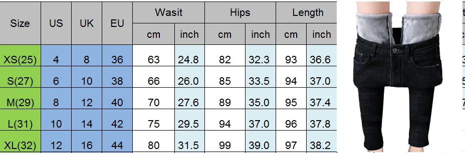 Women Ladies High Waist Fleece Lined Jeans Winter Solid Color Keep Warm Casual Wild Slim Stretch Pants Trousers with Pockets