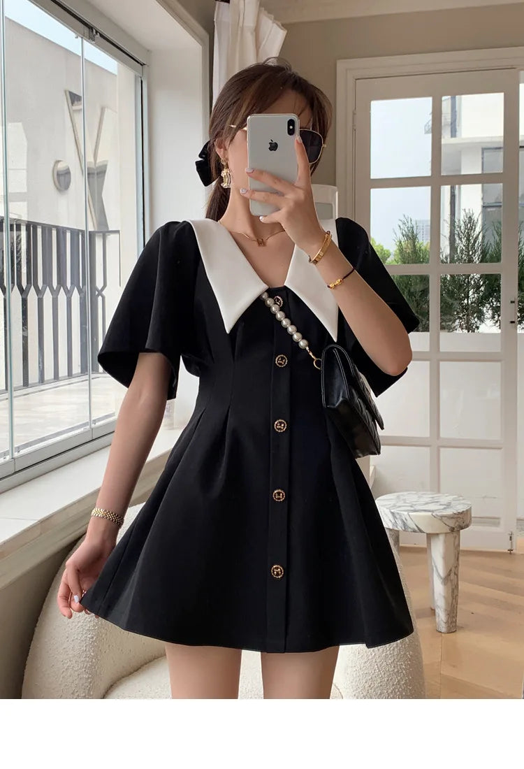 CGC Vintage Doll Collar Summer Dress Woman 2024 Kawaii College Style Mini Lolita Dress Casual Women Short Sleeve Party Dresses - Seprincess