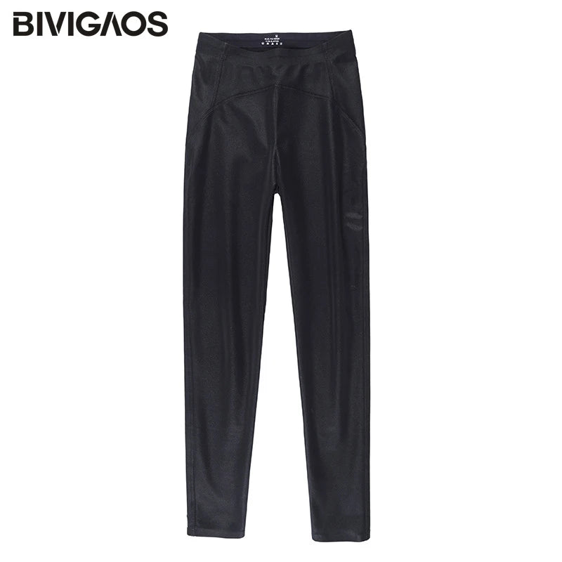 BIVIGAOS Autumn Winter Black Fleece Matte Leather Leggings Women High Waist  Sexy Motorcycle Pants Slim Skinny Warm Leggings