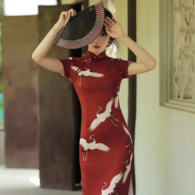 Red cheongsam 2021 New Female Summer Young Style Daily Retro Chinese Style Improved Elegant Long Dress - Seprincess