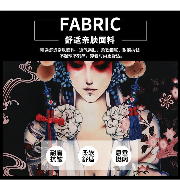 INS M-4XL NEW 2022 Black Peking Opera Print Fashion Modern Cheongsam Dress Women Short Sleeve Qipao Traditional Chinese Style - Seprincess