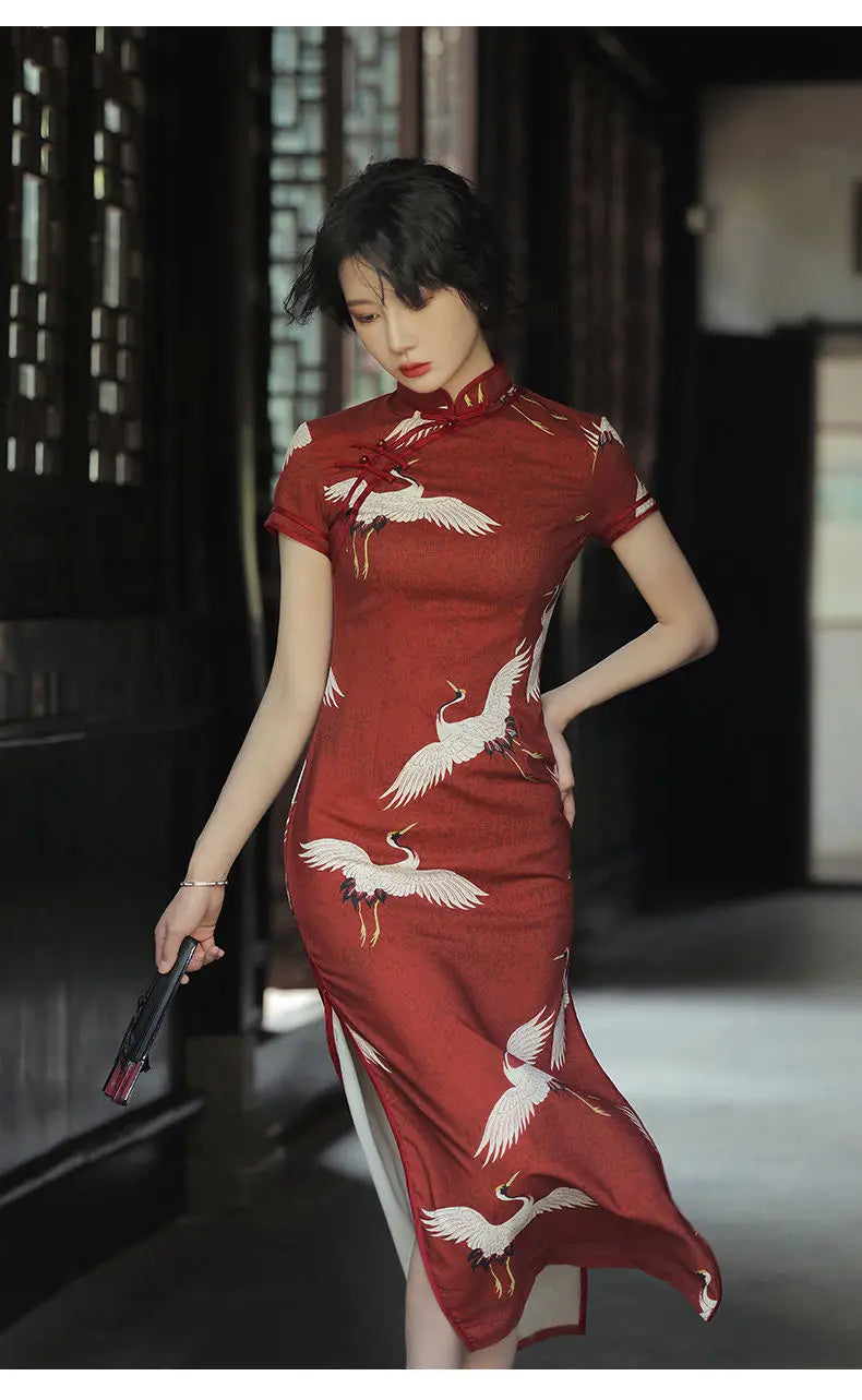 Red cheongsam 2021 New Female Summer Young Style Daily Retro Chinese Style Improved Elegant Long Dress - Seprincess