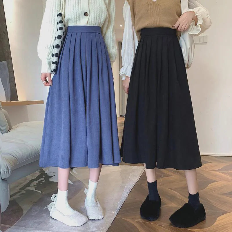 Lucyever Vintage Brown High Waist Pleated Skirt Women Korean Fashion College Style Long Skirt Ladies Autumn Casual A line Skirts - Seprincess