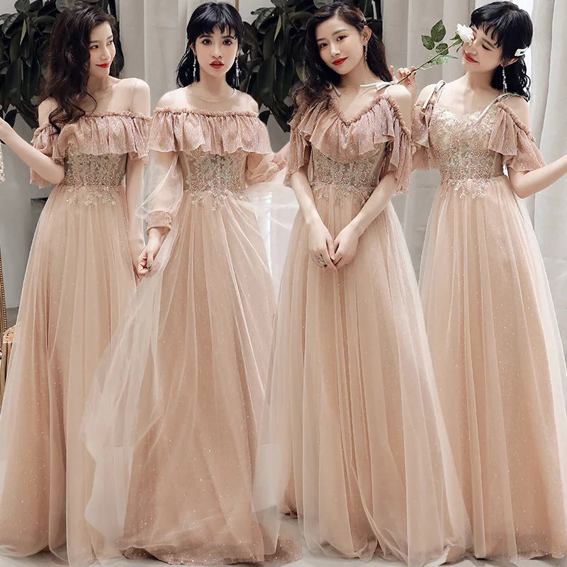 Bridesmaid Dresses Shining Sequin Appliques Women Wedding Party Dress V-Neck Half Sleeve Formal Long Gowns Elegant Vestidos R082 - Seprincess