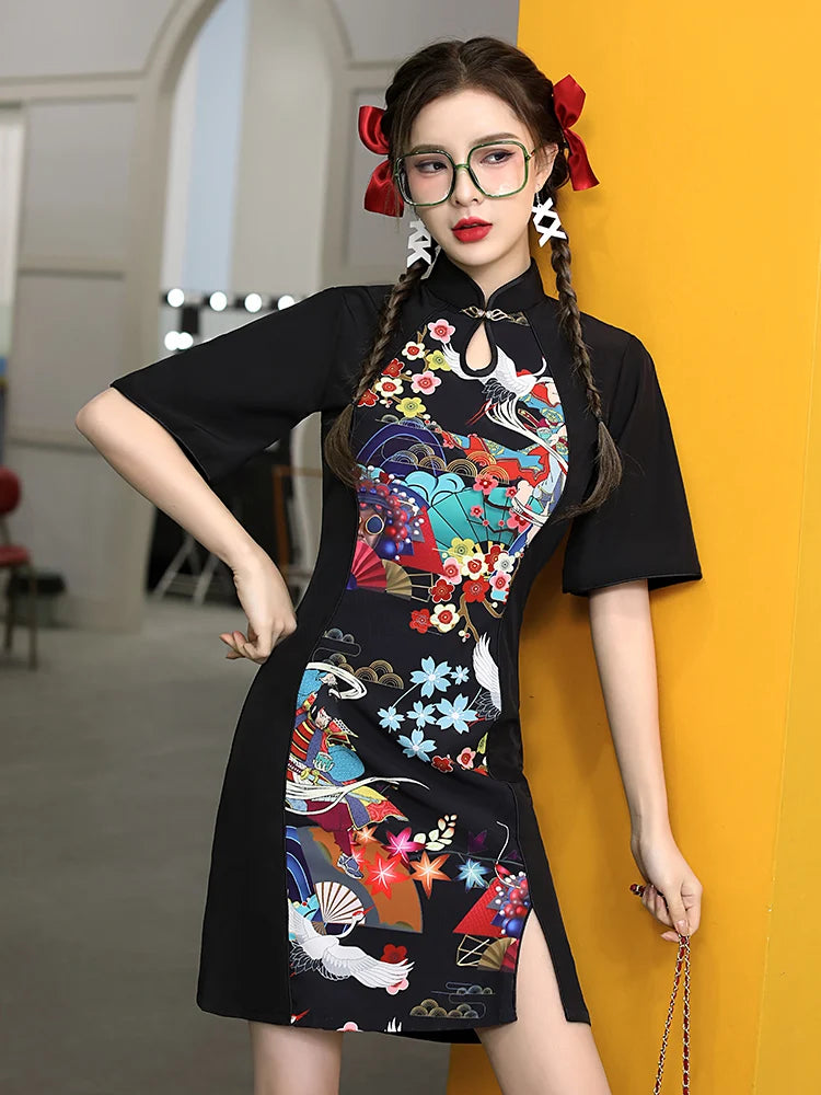 Chinese Style Cheongsam Dress Women Fashion Black Modern Modified Qipao National Traditional Robe Orientale Girl Vestido Chino - Seprincess