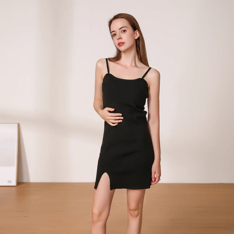 Knitted Dress 2024Clothes Sweater Dresses Ladies Korean Fashion Clothing Robe Elegant Women Black Tight Casual Vintage Pregnant - Seprincess