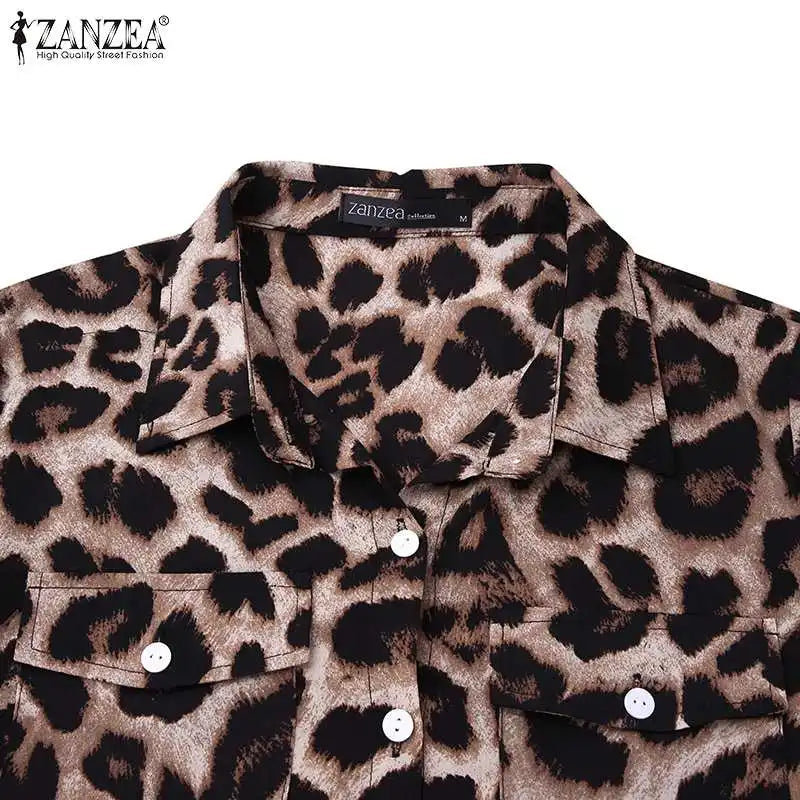 ZANZEA Party Vintage Leopard Robe 2023 Autumn Casual Long Sleeve Maxi Long Vestidos Dress Fashion Oversized Women Shirt Sundress - Seprincess