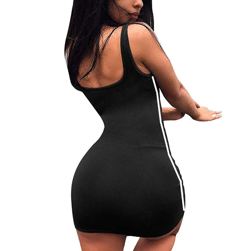 Bodycon Dresses Sexy Women Deep Low Neck Sleeveless Dress Fitness high waist Party Night Club Mini 2020 Vestidos - Seprincess