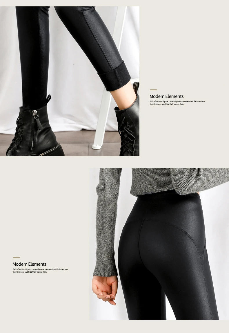 BIVIGAOS Autumn Winter Black Fleece Matte Leather Leggings Women High Waist  Sexy Motorcycle Pants Slim Skinny Warm Leggings