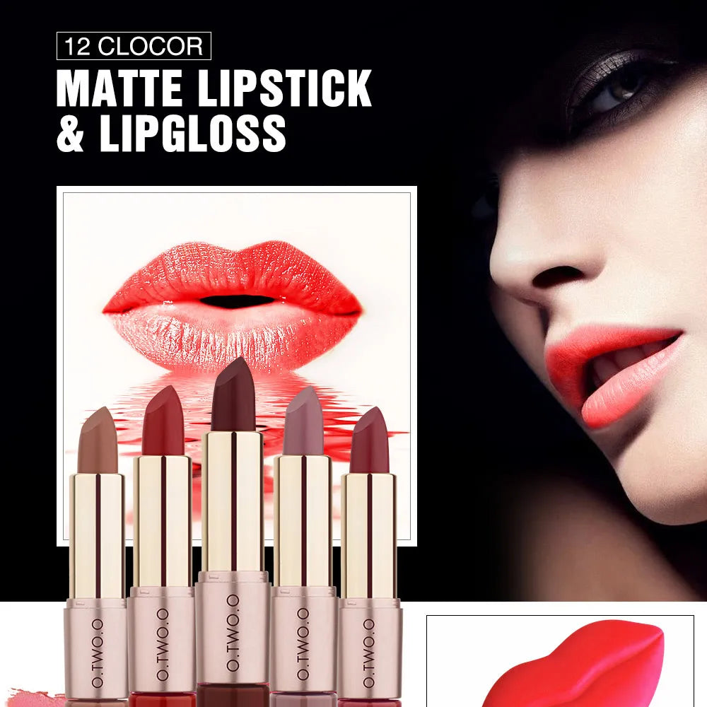 O.TWO.O 12 Colors Makeup Lipstick Lip Gloss Sexy Red Lip Stick Waterproof Moisture Lips Cosmetics Matte Lipsticks - Seprincess