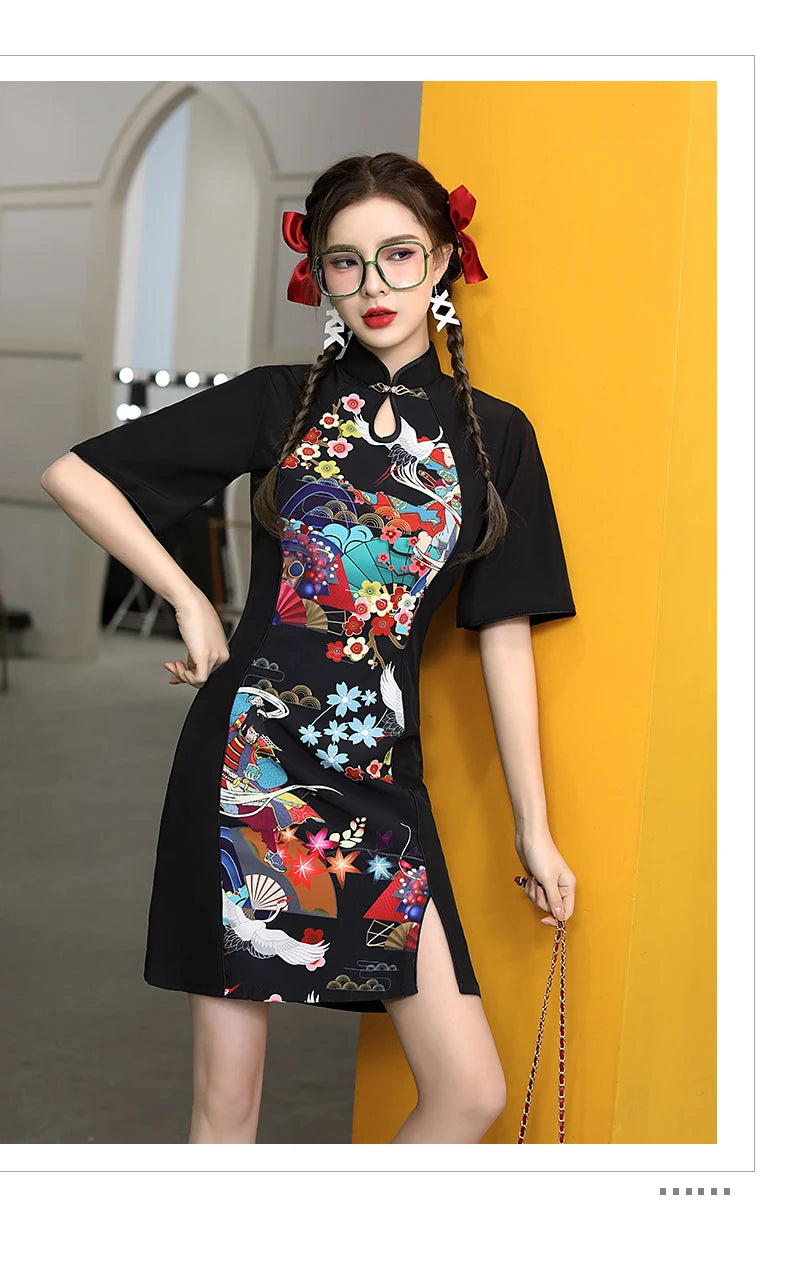 Chinese Style Cheongsam Dress Women Fashion Black Modern Modified Qipao National Traditional Robe Orientale Girl Vestido Chino - Seprincess