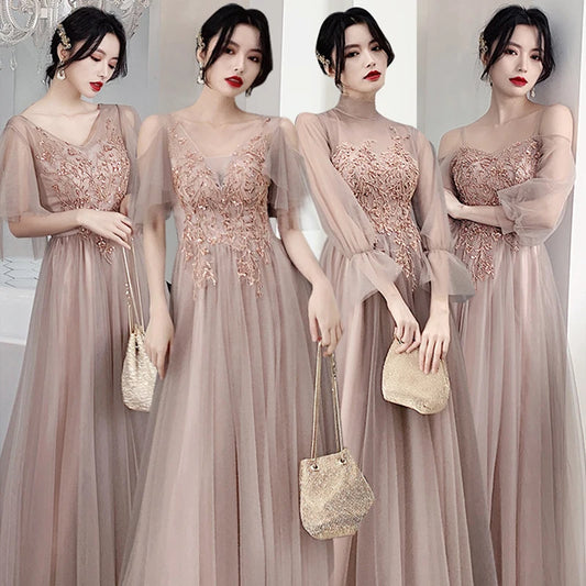 Bridesmaid Dresses Shining Sequin Appliques Women Wedding Party Dress V-Neck Half Sleeve Formal Long Gowns Elegant Vestidos R082 - Seprincess