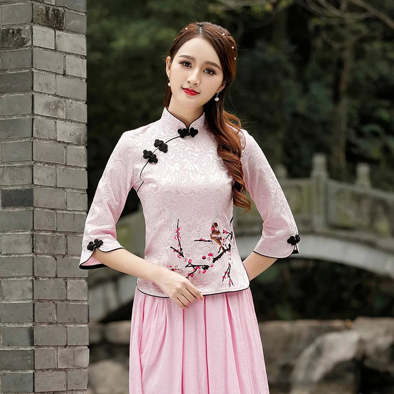 Cheongsam Top Qipao 2021 News Floral Elegant Traditional Chinese Clothing for Women Chinese Shirts Dress Wedding Vestidos Tang - Seprincess