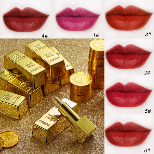 Glitter Lipstick Moisturizing Makeup Velvet Matte Gold Lipstick Waterproof Lipstains Sexy Shiny Red Cosmetics Pigment Nude Rouge - Seprincess