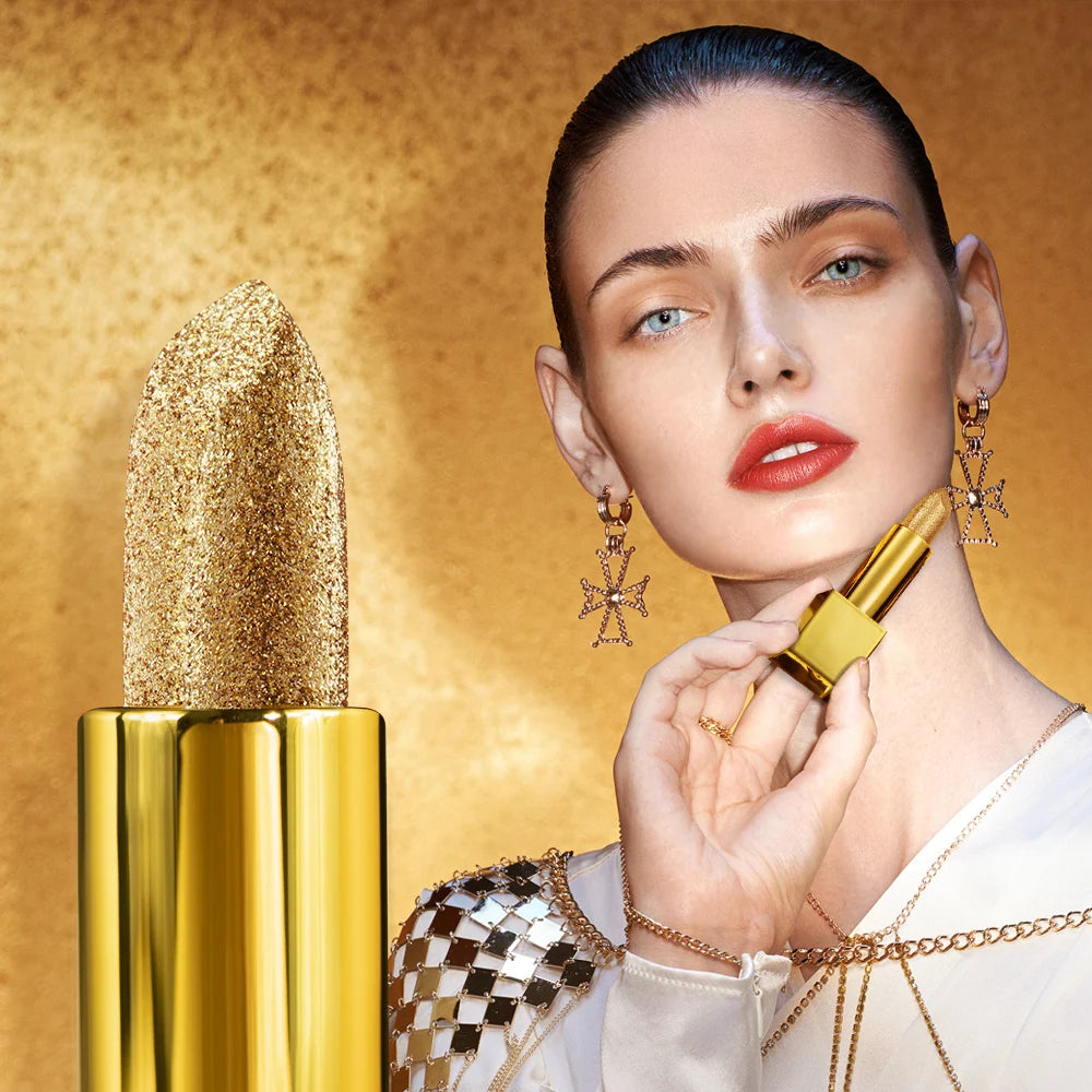 Glitter Lipstick Moisturizing Glitter Cover Velvet Matte Batom Golden Lips Cosmetics Makeup 3.5g Unique Funny Gift - Seprincess