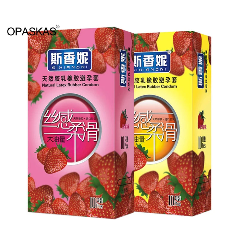 Strawberry Flavor Condoms Sex Toys For Men Women Vaginal Stimulation Condom Full Oil Ultra-thin Smooth Penis Sleeve adults 18+ - Seprincess