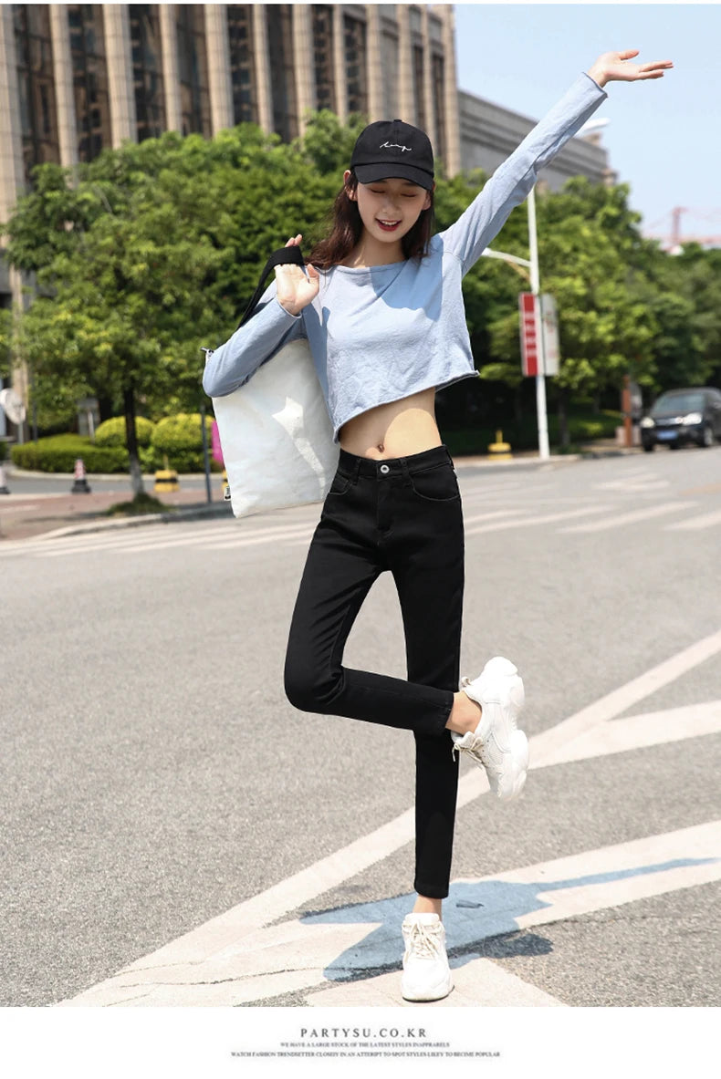 Clothes 26-40 winter women Colorful  velvet high waist jeans denim trousers stretch warm pencil pants thick skinny jeans