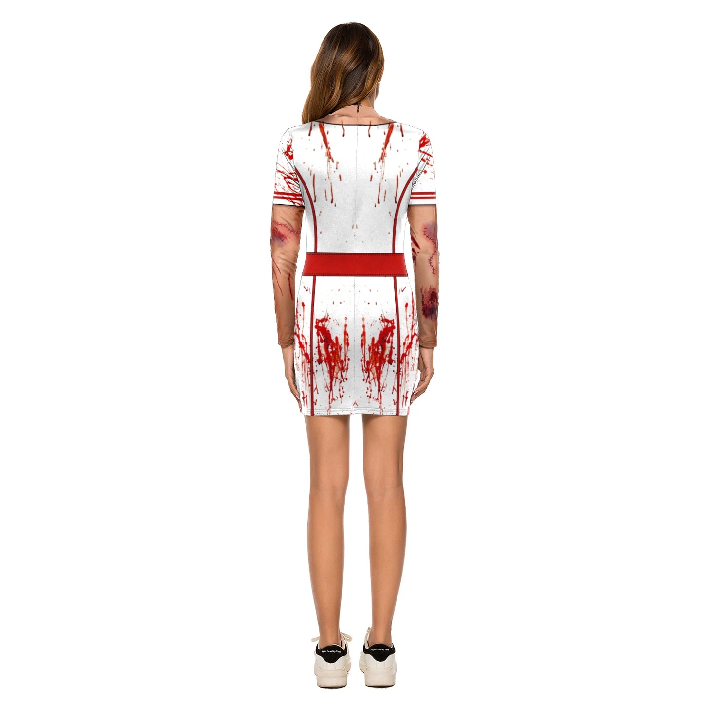 [You're My Secret] Women Cosplay Doctor Uniform Halloween Dress Slim Long Sleeve Scary Sexy Print Female Dress Streetwear Female - Seprincess