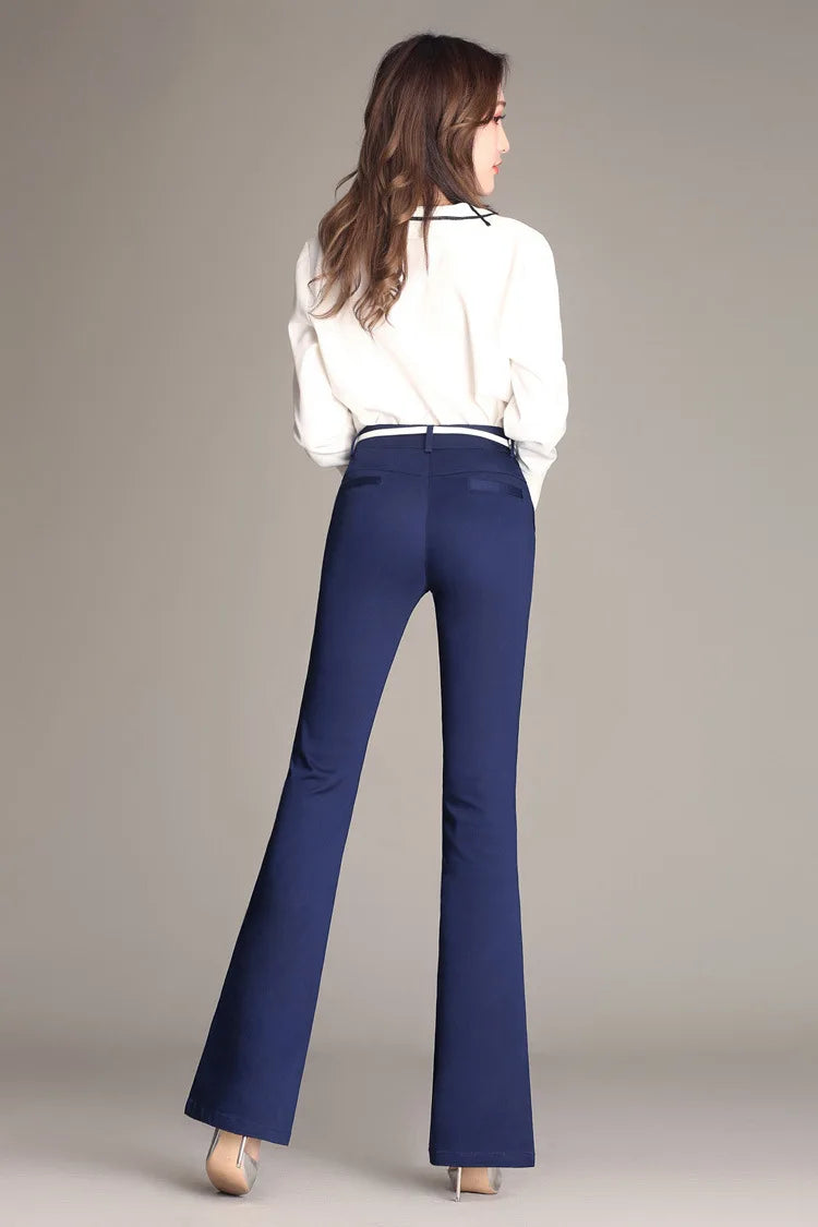 YUEY New Womens Spring Summer Trousers  Thin 100% Cotton Flared Pants Solid Color Casual Stretch S To 4XL Dropshiping