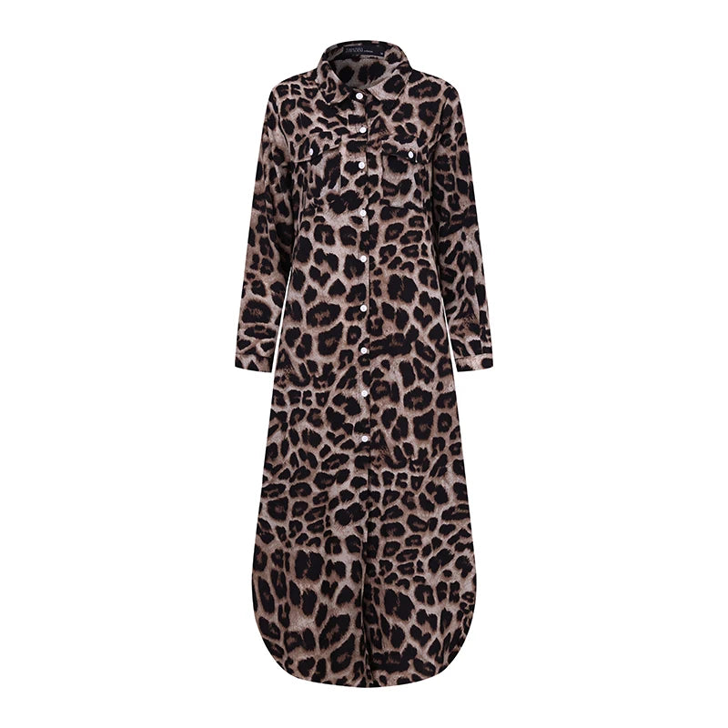 ZANZEA Party Vintage Leopard Robe 2023 Autumn Casual Long Sleeve Maxi Long Vestidos Dress Fashion Oversized Women Shirt Sundress - Seprincess