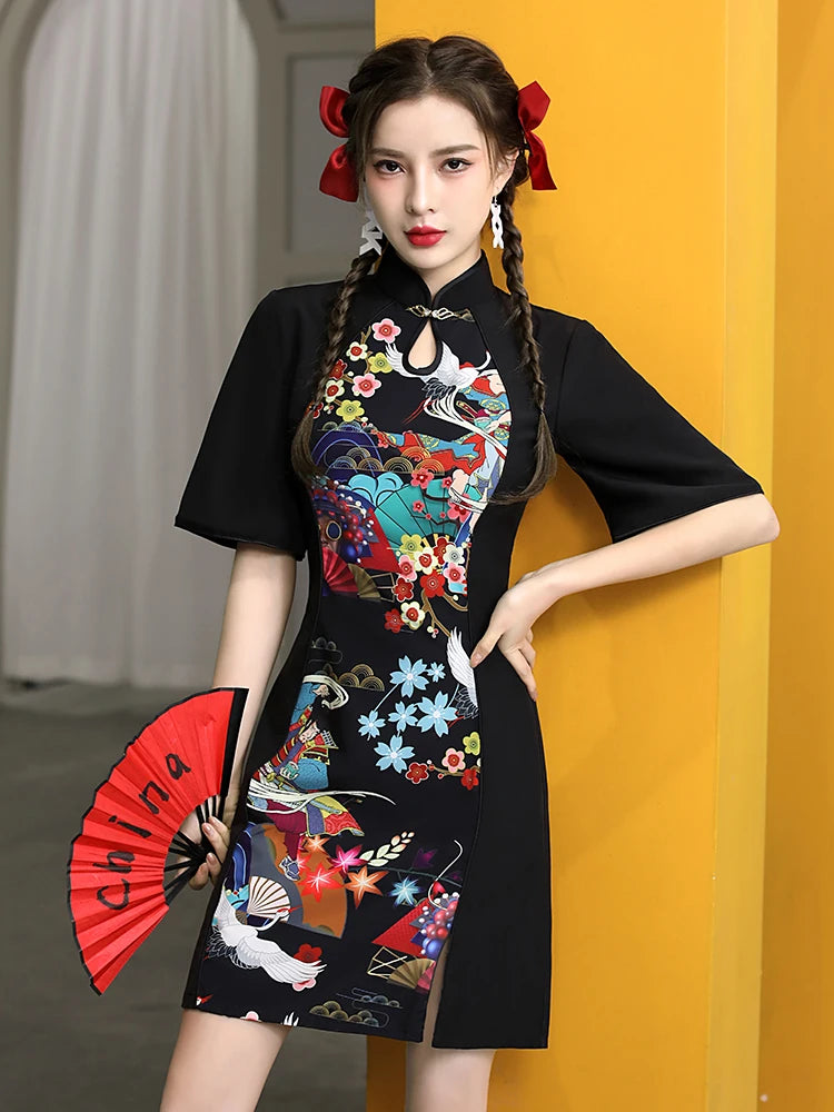 Chinese Style Cheongsam Dress Women Fashion Black Modern Modified Qipao National Traditional Robe Orientale Girl Vestido Chino - Seprincess