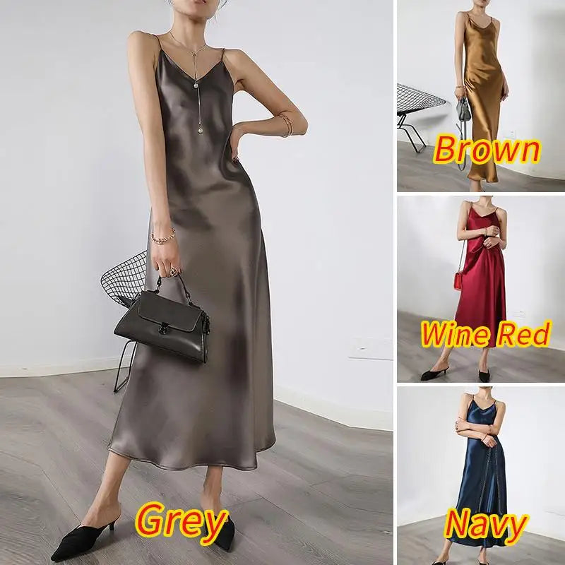 ZANZEA Sexy Strap Dresses Women Spaghetti Straps Dress V Neck Slip Vestidos Elegant Party Clubbing Sundress Satin Solid Robe - Seprincess