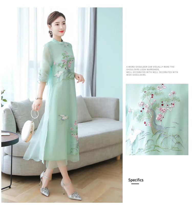 Chinese Styles Vintage Women Hanfu Midi Qipao Dresses China Traditional Elegant Cheongsam Tang Suit New Robe Orientale Clothing - Seprincess