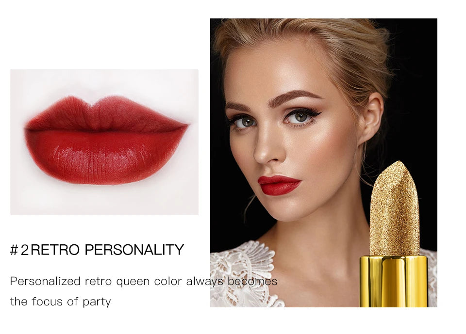 Glitter Lipstick Moisturizing Glitter Cover Velvet Matte Batom Golden Lips Cosmetics Makeup 3.5g Unique Funny Gift - Seprincess