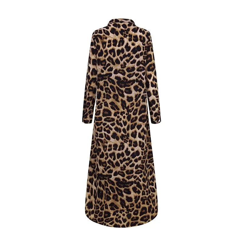 ZANZEA Party Vintage Leopard Robe 2023 Autumn Casual Long Sleeve Maxi Long Vestidos Dress Fashion Oversized Women Shirt Sundress - Seprincess