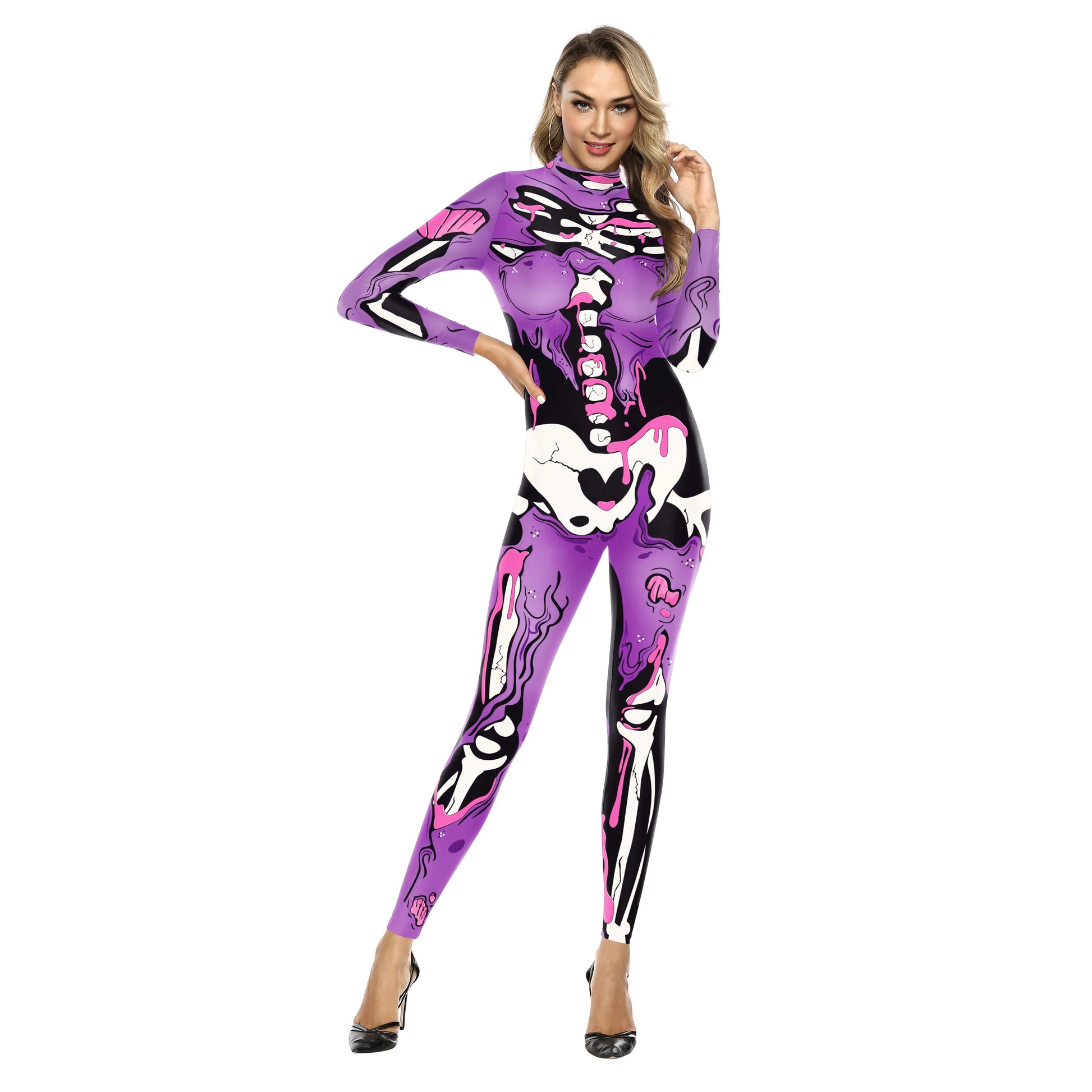 VIP FASHION Adult Skeleton Cospaly Costume Unisex Halloween Ghost Jumpsuit Carnival Party Zentai Bodysuit Scary Show Outfit Suit - Seprincess