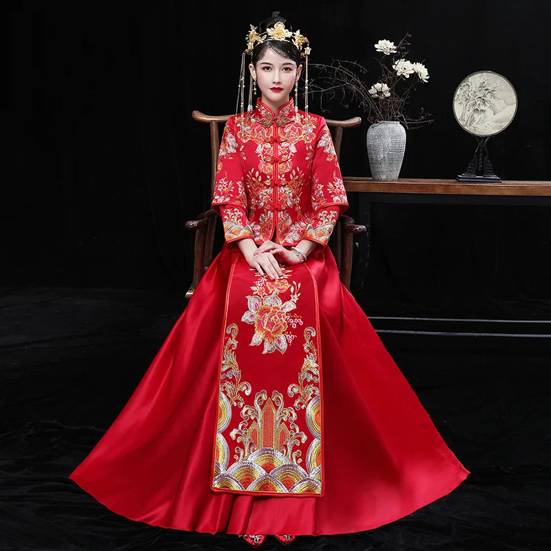 Size 6XL 2022 Modern Cheongsam Red Qipao Long Traditional Chinese Wedding Dress Oriental Style Dresses China Clothing Store - Seprincess