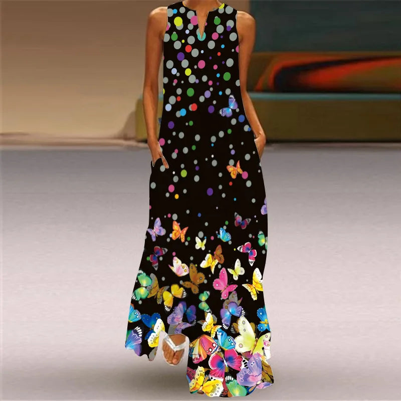 Elegant Women's Maxi Dress Y2k 2024 New Summer Fashion Print Sexy Insert Pocket Long Dress S-5XL - Seprincess