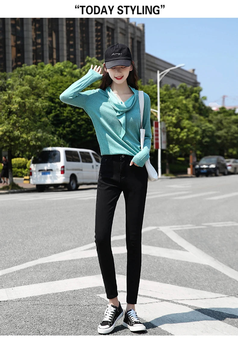 Clothes 26-40 winter women Colorful  velvet high waist jeans denim trousers stretch warm pencil pants thick skinny jeans