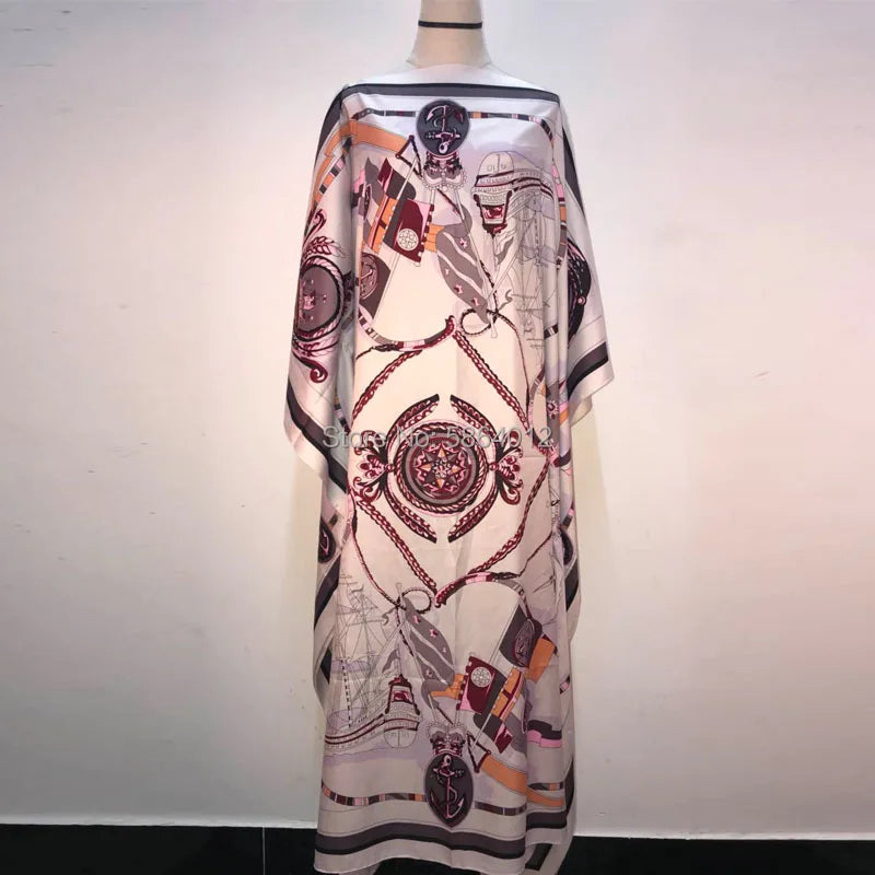 African Dashiki Dress Print Bohemia Silk Scarf Hijab Loose Elegant Muslim Abaya Bazin Robe Gowns Broder Riche Sexy Lady Party - Seprincess