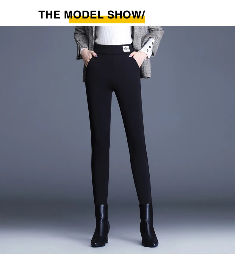 Thicken Women Black Stretch Pencil Pants Winter Plus Size Casual Slim Female Loose Female Warm Feleece Trousers Capris 5XL