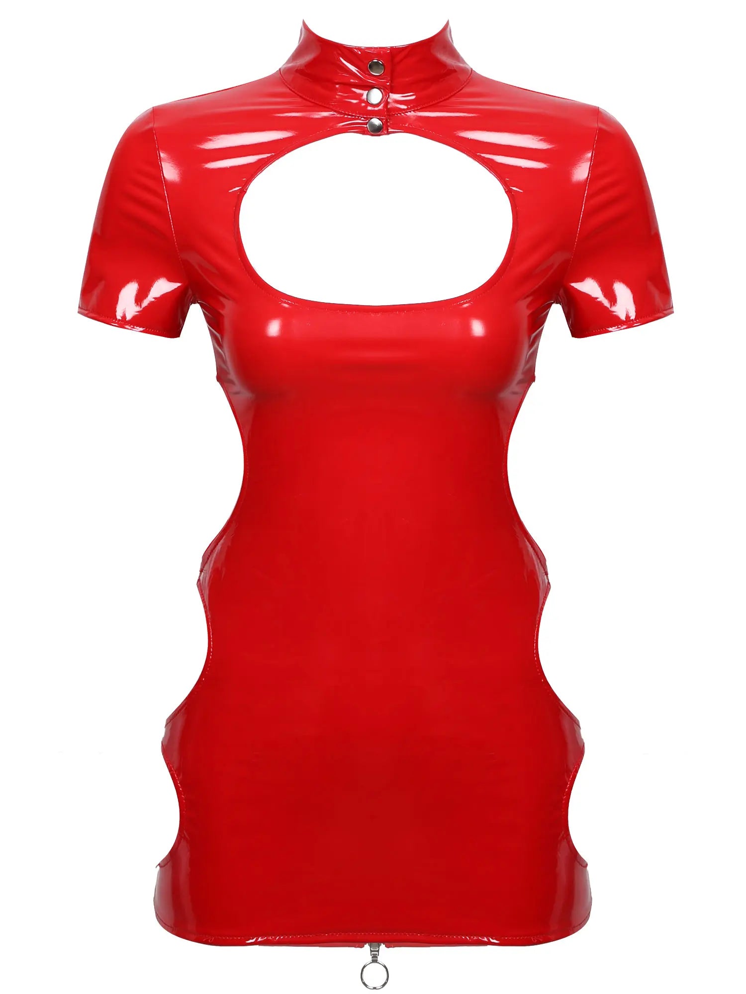 Womens Sexy Ladies Wet Look Costume Pole Cocktail Leather Bare Breast Mini Dress PVC Latex Short Sleeve Back Zipper Clubwear - Seprincess